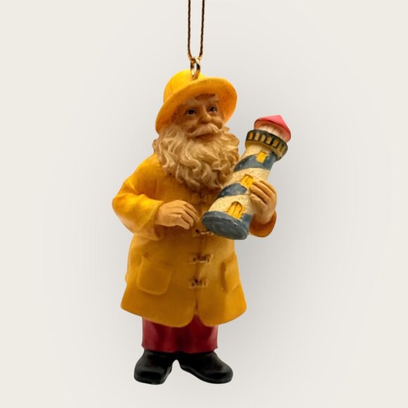 Vintage Santa Fisherman Lighthouse Ornament Resin Coastal Decor - Picture 1 of 2